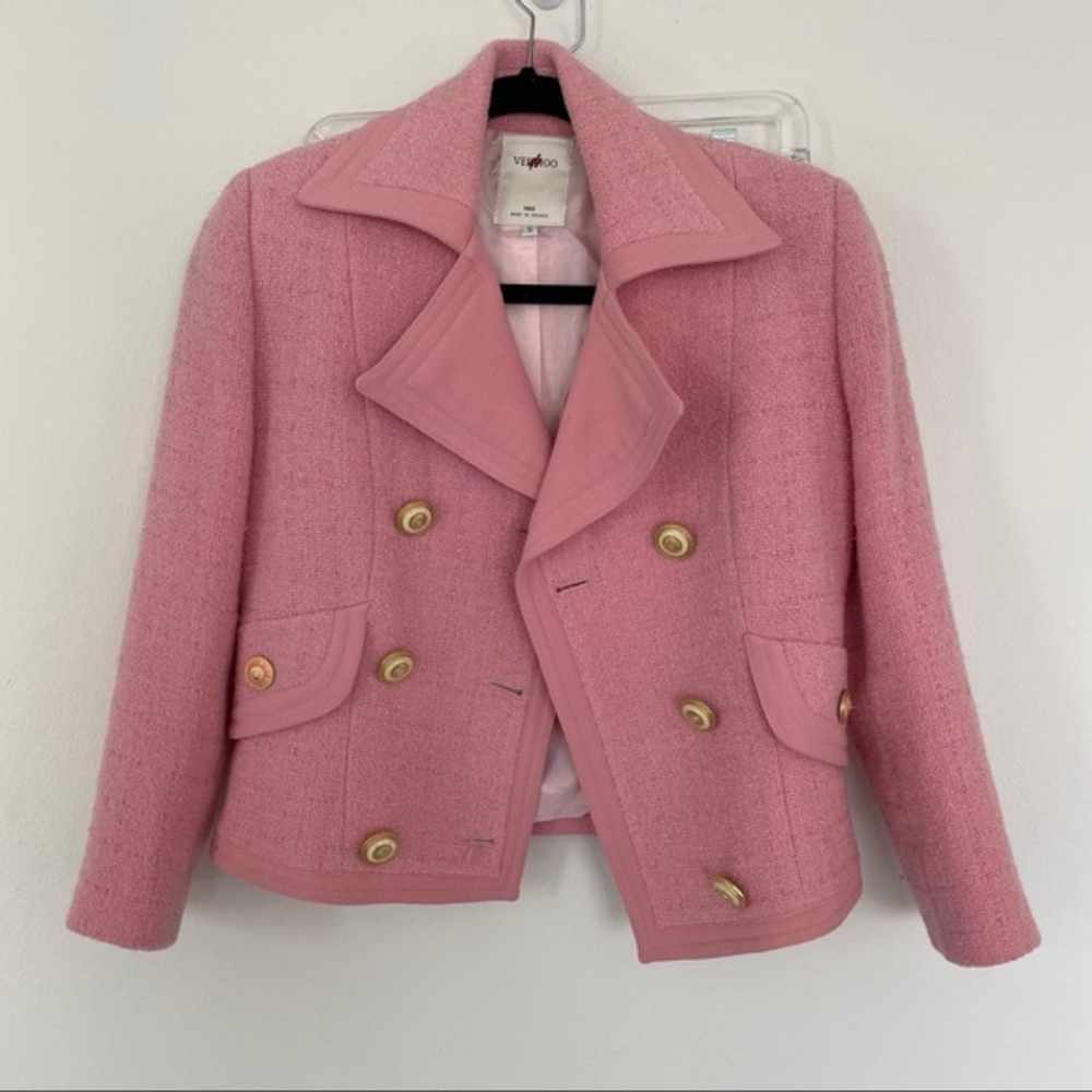 Vintage Vertigo Paris Pink Tweed Skirt Suit Set